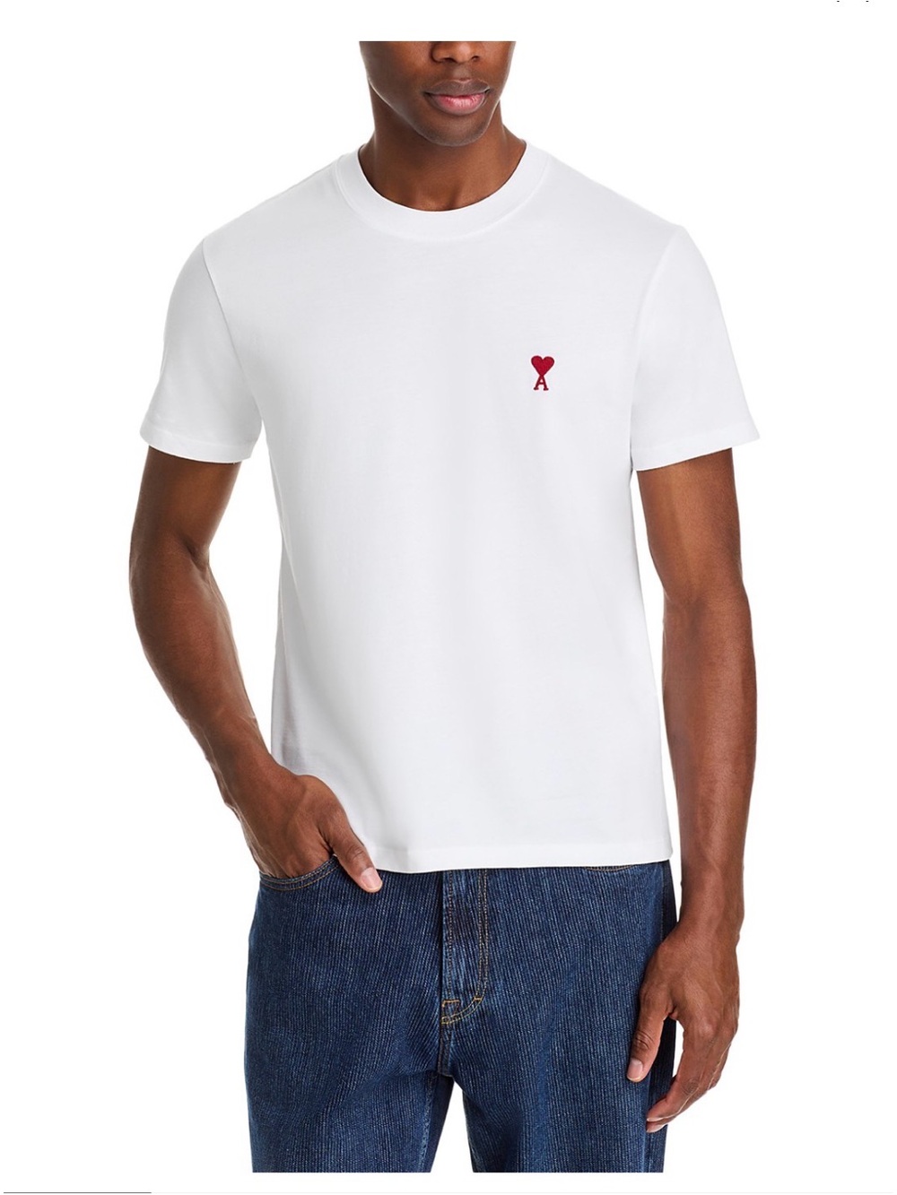Ami White Short-Sleeve Crewneck T-Shirt with Red Heart Logo